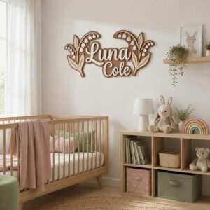 Personalized Wooden Name Sign For Nursery, Custom Name Wall Decor, Lily Of The Valley Wood Plaque For Girls Room, Baby Shower Gifts - View 1