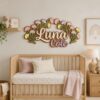 Personalized Wooden Name Sign For Nursery, Custom Name Wall Decor, Pastel Carnation Wooden Wall Sign For Kid Room, Baby Shower Gifts - View 2