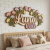 Personalized Wooden Name Sign For Nursery, Custom Name Wall Decor, Pastel Carnation Wooden Wall Sign For Kid Room, Baby Shower Gifts - View 3