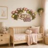 Personalized Wooden Name Sign For Nursery, Custom Name Wall Decor, Pastel Carnation Wooden Wall Sign For Kid Room, Baby Shower Gifts