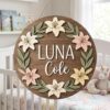 Personalized Wooden Name Sign For Nursery, Custom Name Wall Decor, Pastel Lily Wood Plaque For Kid Room, Baby Shower Gifts - View 3