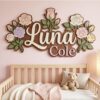 Personalized Wooden Name Sign For Nursery, Custom Name Wall Decor, Pastel Rose Wooden Wall Sign For Girl Room, Baby Shower Gifts - View 3