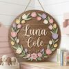 Personalized Wooden Name Sign For Nursery, Custom Name Wall Decor, Pastel Tulip Floral Wood Plaque For Girls Room, Baby Shower Gifts - View 3