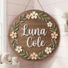 Personalized Wooden Name Sign For Nursery, Custom Name Wall Decor, Peach Blossom Wood Plaque For Girl Room, Baby Shower Gifts - View 3