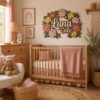 Personalized Wooden Name Sign For Nursery, Custom Name Wall Decor, Peony Floral Wooden Wall Sign For Girl Room, Baby Shower Gifts - View 2