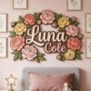 Personalized Wooden Name Sign For Nursery, Custom Name Wall Decor, Peony Floral Wooden Wall Sign For Girl Room, Baby Shower Gifts - View 3