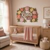 Personalized Wooden Name Sign For Nursery, Custom Name Wall Decor, Peony Floral Wooden Wall Sign For Girl Room, Baby Shower Gifts