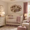 Personalized Wooden Name Sign For Nursery, Custom Name Wall Decor, Pink Magnolia Wooden Wall Sign For Kid Room, Baby Shower Gifts - View 1