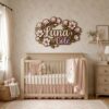 Personalized Wooden Name Sign For Nursery, Custom Name Wall Decor, Pink Magnolia Wooden Wall Sign For Kid Room, Baby Shower Gifts - View 2