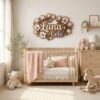 Personalized Wooden Name Sign For Nursery, Custom Name Wall Decor, Pink Magnolia Wooden Wall Sign For Kid Room, Baby Shower Gifts