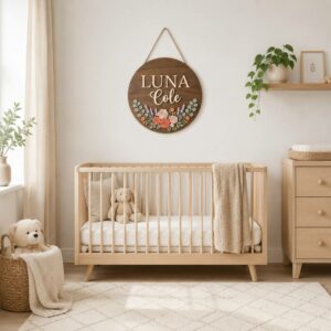 Personalized Wooden Name Sign For Nursery, Custom Name Wall Decor, Rose Bouquet Wood Plaque For Kid Room, Baby Shower Gifts - View 1