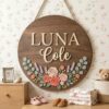 Personalized Wooden Name Sign For Nursery, Custom Name Wall Decor, Rose Bouquet Wood Plaque For Kid Room, Baby Shower Gifts - View 3