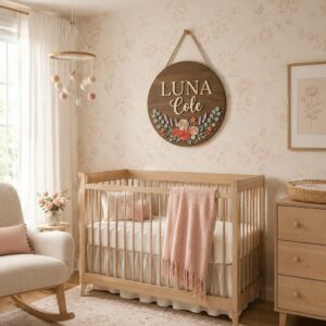 Personalized Wooden Name Sign For Nursery, Custom Name Wall Decor, Rose Bouquet Wood Plaque For Kid Room, Baby Shower Gifts