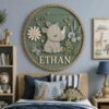 Personalized Wooden Name Sign For Nursery, Custom Rhino Wooden Wall Sign For Kids Room Decor, Baby Shower Gifts