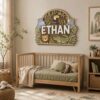 Personalized Wooden Name Sign For Nursery, Custom Safari Animal Wood Plaque For Kids Room Decor, Wall Art, Baby Shower Gifts - View 1