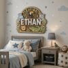 Personalized Wooden Name Sign For Nursery, Custom Safari Animal Wood Plaque For Kids Room Decor, Wall Art, Baby Shower Gifts - View 2