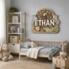 Personalized Wooden Name Sign For Nursery, Custom Safari Animal Wood Plaque For Kids Room Decor, Wall Art, Baby Shower Gifts