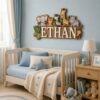 Personalized Wooden Name Sign For Nursery, Custom Safari Animal Wooden Wall Sign For Kids Room, Baby Shower Gifts - View 2