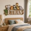 Personalized Wooden Name Sign For Nursery, Custom Safari Animal Wooden Wall Sign For Kids Room, Baby Shower Gifts - View 3