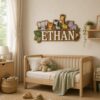 Personalized Wooden Name Sign For Nursery, Custom Safari Animal Wooden Wall Sign For Kids Room, Baby Shower Gifts