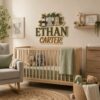 Personalized Wooden Name Sign For Nursery, Custom Safari Animal Wooden Wall Sign With Zebra Elephant Rhino, Baby Shower Gifts - View 2