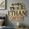 Personalized Wooden Name Sign For Nursery, Custom Safari Animal Wooden Wall Sign With Zebra Elephant Rhino, Baby Shower Gifts