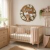 Personalized Wooden Name Sign For Nursery, Custom Tiger Wooden Wall Sign With Magnolia Wreath, Wood Sign Girl Room, Baby Shower Gifts - View 1