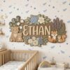 Personalized Wooden Name Sign For Nursery, Custom Woodland Animal Wooden Wall Sign With Bear Fox Squirrel, Wood Sign Kid Room, Baby Shower Gifts - View 3