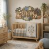 Personalized Wooden Name Sign For Nursery, Custom Woodland Animal Wooden Wall Sign With Bear Fox Squirrel, Wood Sign Kid Room, Baby Shower Gifts