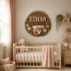 Personalized Wooden Name Sign For Nursery, Custom Woodland Fox Wooden Wall Sign With Floral Wreath, Wood Sign Kid Room, Baby Shower Gifts - View 1