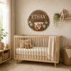 Personalized Wooden Name Sign For Nursery, Custom Woodland Fox Wooden Wall Sign With Floral Wreath, Wood Sign Kid Room, Baby Shower Gifts - View 2