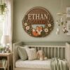 Personalized Wooden Name Sign For Nursery, Custom Woodland Fox Wooden Wall Sign With Floral Wreath, Wood Sign Kid Room, Baby Shower Gifts - View 3
