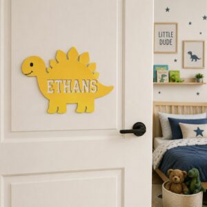 Personalized Wooden Name Sign For Nursery, Dinosaur Door Sign Custom Kids Room Wall Decor Kids Plaque Gift Design, Newborn Keepsake, Baby Shower Gifts - Style 2