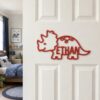 Personalized Wooden Name Sign For Nursery, Dinosaur Door Sign Custom Kids Room Wall Decor Kids Plaque Gift Design, Newborn Keepsake, Baby Shower Gifts - Style 6