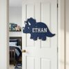Personalized Wooden Name Sign For Nursery, Dinosaur Door Sign Custom Kids Room Wall Decor Kids Plaque Gift Design, Newborn Keepsake, Baby Shower Gifts - Style 8