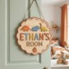 Personalized Wooden Name Sign For Nursery, Dinosaur Kids Room Door Sign Custom Bedroom Wall Decor Plaque Gifts, Newborn Keepsake, Baby Shower Gifts - Style 10