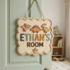 Personalized Wooden Name Sign For Nursery, Dinosaur Kids Room Door Sign Custom Bedroom Wall Decor Plaque Gifts, Newborn Keepsake, Baby Shower Gifts - Style 3