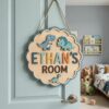 Personalized Wooden Name Sign For Nursery, Dinosaur Kids Room Door Sign Custom Bedroom Wall Decor Plaque Gifts, Newborn Keepsake, Baby Shower Gifts - Style 6