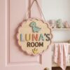 Personalized Wooden Name Sign For Nursery, Dinosaur Kids Room Door Sign Custom Bedroom Wall Decor Plaque Gifts, Newborn Keepsake, Baby Shower Gifts - Style 7