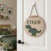 Personalized Wooden Name Sign For Nursery, Dinosaur Nursery Wall Decor Kids Room, Custom Wood Plaque Signs, Newborn Keepsake, Baby Shower Gifts - Style 1