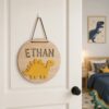 Personalized Wooden Name Sign For Nursery, Dinosaur Nursery Wall Decor Kids Room, Custom Wood Plaque Signs, Newborn Keepsake, Baby Shower Gifts - Style 3