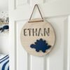 Personalized Wooden Name Sign For Nursery, Dinosaur Nursery Wall Decor Kids Room, Custom Wood Plaque Signs, Newborn Keepsake, Baby Shower Gifts - Style 6