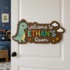Personalized Wooden Name Sign For Nursery, Newborn Keepsake, Dinosaur Kids Room Door Sign Custom Bedroom Wall Decor Plaque, Baby Shower Gifts - Style 2