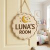 Personalized Wooden Name Sign For Nursery, Newborn Keepsake, Moon Star Nursery Decor, Custom Round Kids Room Door Plaque Wall Art, Newborn Keepsake - Style 3