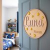 Personalized Wooden Name Sign For Nursery, Newborn Keepsake, Moon Star Nursery Decor, Custom Round Kids Room Door Plaque Wall Art, Newborn Keepsake - Style 4