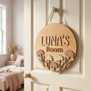 Personalized Wooden Name Sign For Nursery, Newborn Keepsake, Rustic Floral Nursery Decor, Custom Name Plaque For Kids Room Wall Art, Baby Shower Gifts - Style 1