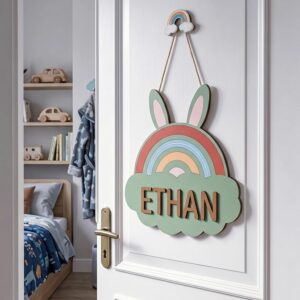 Personalized Wooden Name Sign For Nursery, Rainbow Nursery Decor, Custom Name Door Plaque For Kids Room Wall Art, Baby Shower Gifts, Newborn Keepsake - Style 1