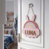 Personalized Wooden Name Sign For Nursery, Rainbow Nursery Decor, Custom Name Door Plaque For Kids Room Wall Art, Baby Shower Gifts, Newborn Keepsake - Style 2