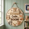 Personalized Wooden Name Sign For Nursery, Baby Shower Gifts, Newborn Keepsake, Custom Woodland Animals Wood Wall Decor For Kids Room Sign