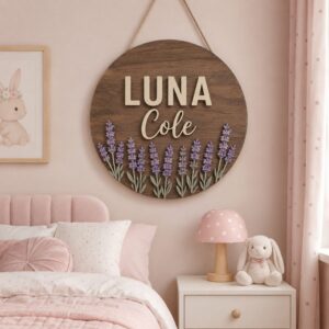 Personalized Wooden Name Sign For Nursery, Custom Lavender Wood Wall Decor For Kids Room, Baby Shower Gifts, Newborn Keepsake